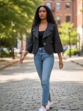 NICK AND MO Charcoal Grey 3/4 Sleeve Casual Jacket